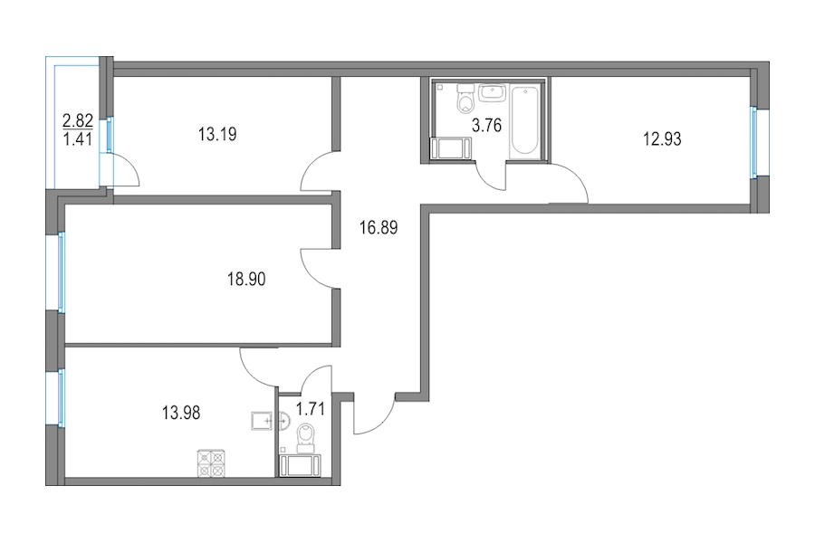 3-комнатная квартира 81.36 м², 3/21 эт., ЖК «Приморский квартал»